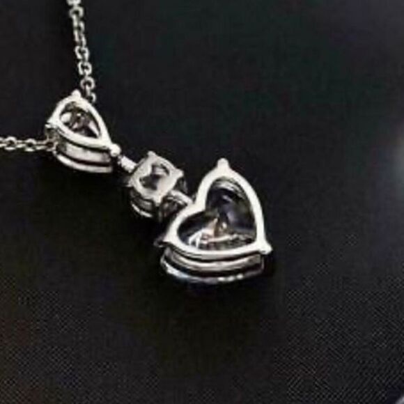 The 2 ct Heart Cut Pendant 14K White Gold Finish in 925 - Picture 4 of 6